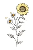 Slavic patterns inkluding  sunflowers and chamomile and birch leaves  tattoo design idea