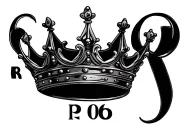 crown on top of a capital R with the numbers 06 on the bottom surrounded by a design tattoo design idea