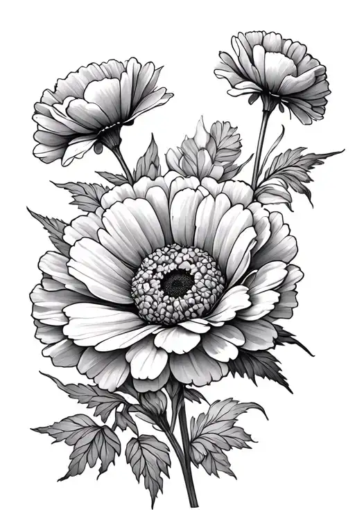 marigold and carnation flower tattoo design idea