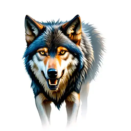 wolf standing guard growling tattoo design idea