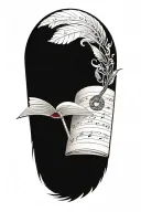 Incorporate a quill pen, book and musical notes intertwined with hindu tattoo design idea