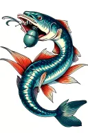 oarfish with a grenade in mouth wide open tattoo design idea