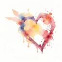 heart made with with point ending in semi colon water colours in background  tattoo design idea