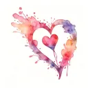 heart made with with point ending in semi colon water colours in background  tattoo design idea
