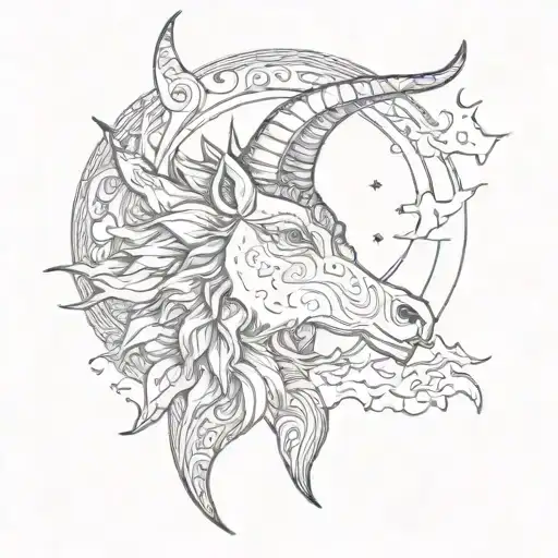 sun shines;moon draws horns on the nose tattoo design idea