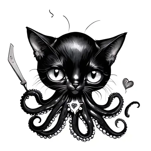 Octopus. Black cat. Bipolar. Girl without a shadow. broken heart Razor on hand. 12:00 p.m. on the 28th. Eyes closedsuici tattoo design idea