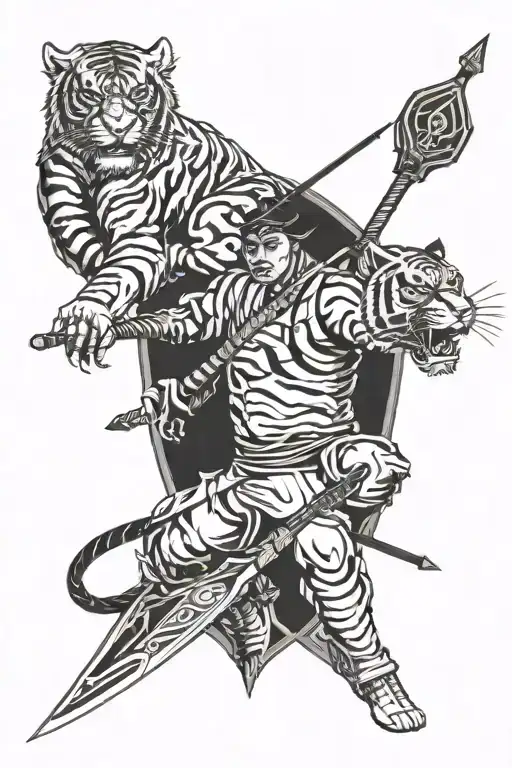 Katana and Tiger  and Arrow and dragon and tattoo design idea