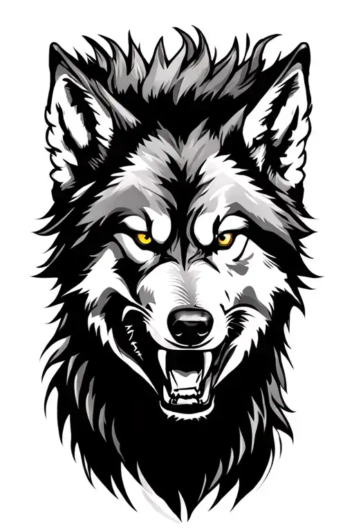 Wolf Growl Aggressive Defending tattoo design idea