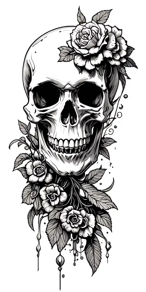 skull soft shading incorporating elements tattoo design idea