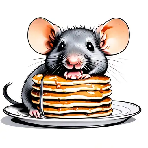Cute Rat eating pancakes tattoo design idea