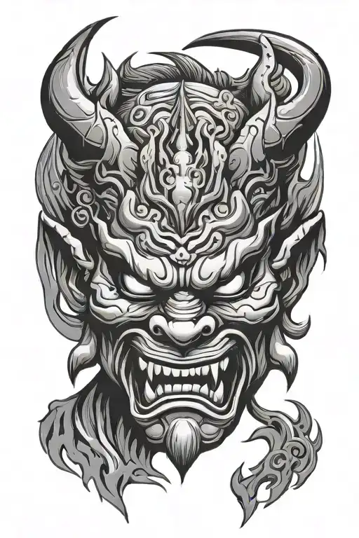 oni mask. sad, happy and angry expressions representing see no evil tattoo design idea