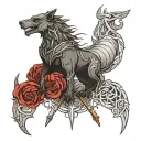 Create a tattoo design that incorporates Game of thrones, The witcher, lord of the rings, the legend of king arthur tattoo design idea