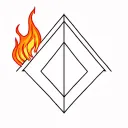 a symbolic, minimalistic pyramid inside a fire or a flame for a tattoo design.  Like a hyerogliph or logo tattoo design idea