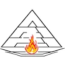 a symbolic, minimalistic pyramid inside a fire or a flame for a tattoo design.  Like a hyerogliph or logo tattoo design idea