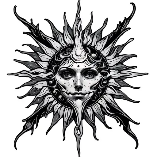 The technological spine with the inscribed sun and the place of the tattoo should be narrow and on the back tattoo design idea