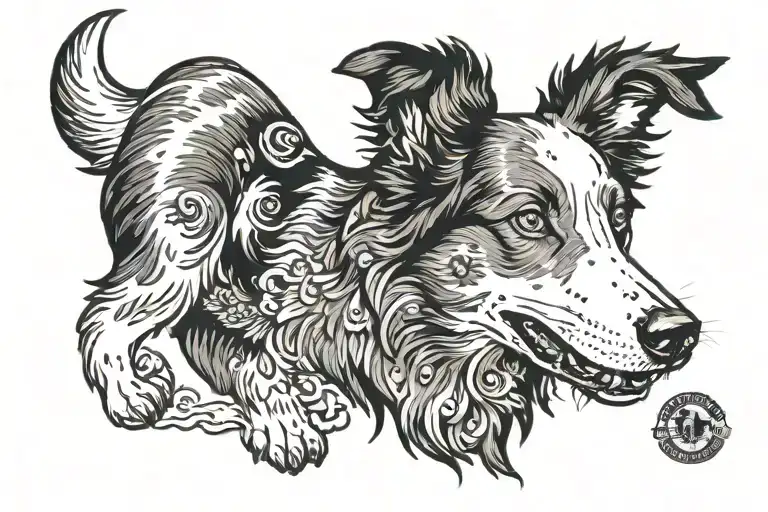 border collie with smurph tattoo design idea