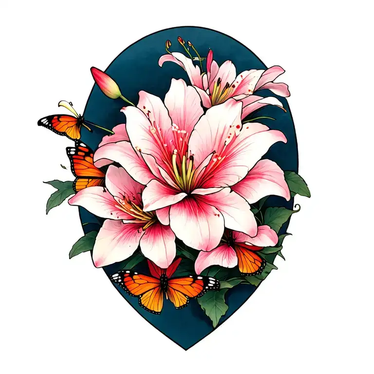 sakura, japanese style , butterflies, lily, big tatto tattoo design idea