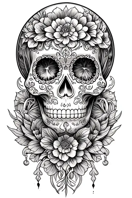 Sugar Skull with Magic the gathering mana symbols tattoo design idea
