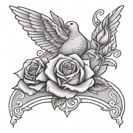 Rip Grammy with clouds dove carrying purple rose tattoo tattoo design idea