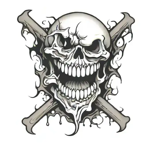 smiley face ripping apart to show skull tattoo design idea