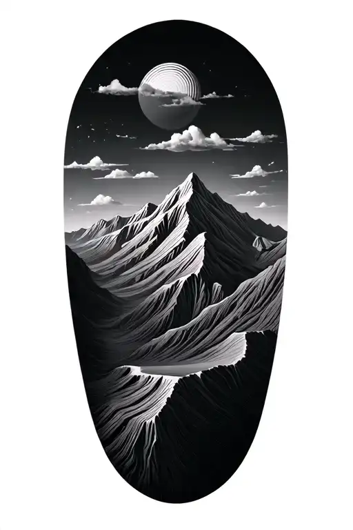 map topography with the top more 2D realistic of mountains tattoo design idea