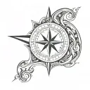 mariners compass yin yang symbol in centre incorporate waves tattoo design idea