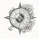 mariners compass yin yang symbol in centre incorporate waves tattoo design idea