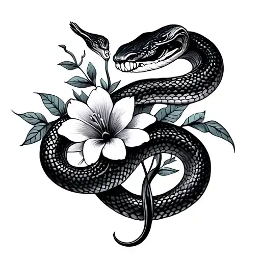 snake with bllu bell flowers intertwined tattoo design idea