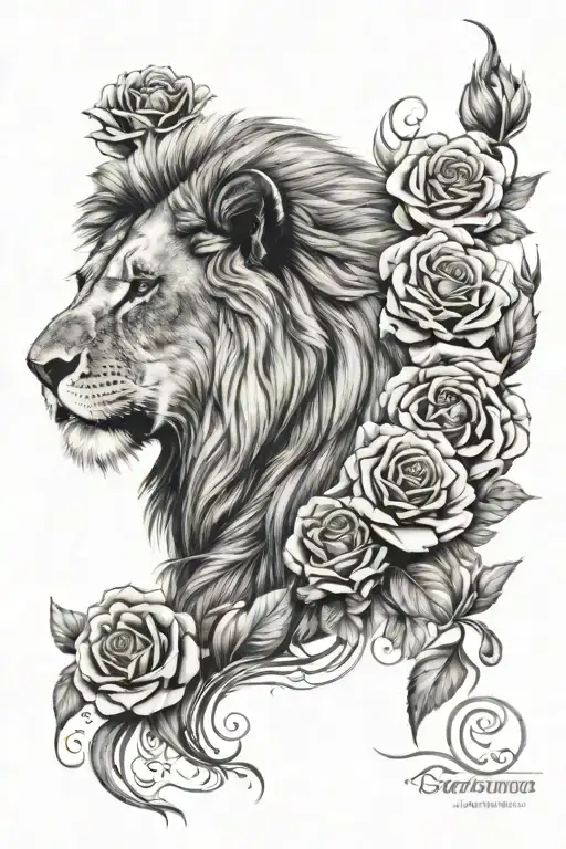 Lion with rose tattoo tattoo design idea