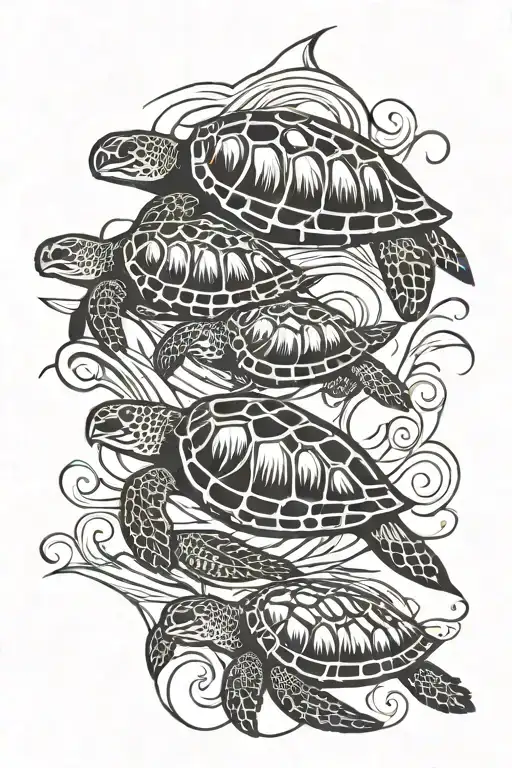 family of sea turtles swimming together tattoo design idea