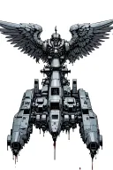 Warmhammer 40k line art style additions, warship/ city. blood angels focus. mechnacial but dark horror feel tattoo design idea