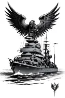 Warmhammer 40k line art style additions, warship/ city. blood angels focus. mechnacial but dark horror feel tattoo design idea