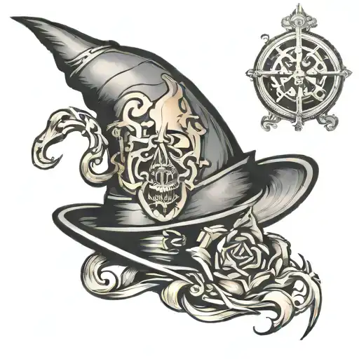 witches hat with a buckle, two tone shading tattoo design idea