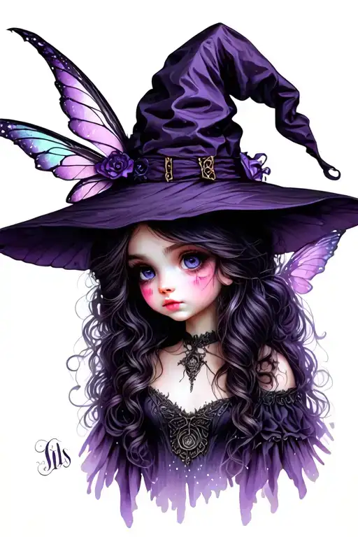 cute little gothic witch Fae Faery tattoo design idea