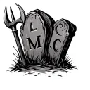 tombstone with a pitchfork next to it with letters M L C  tattoo design idea
