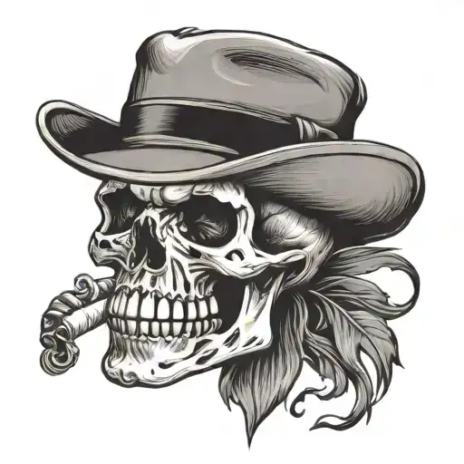 skull with hat smoking cigarette tattoo design idea
