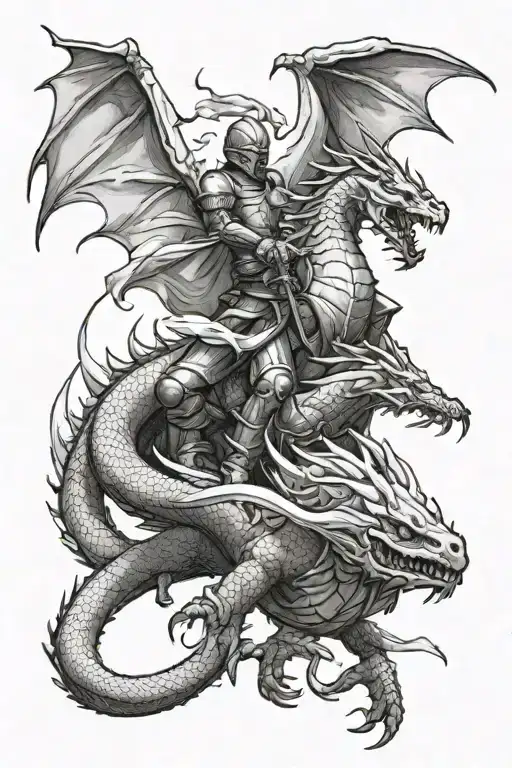 knight fighting a dragon tattoo design idea