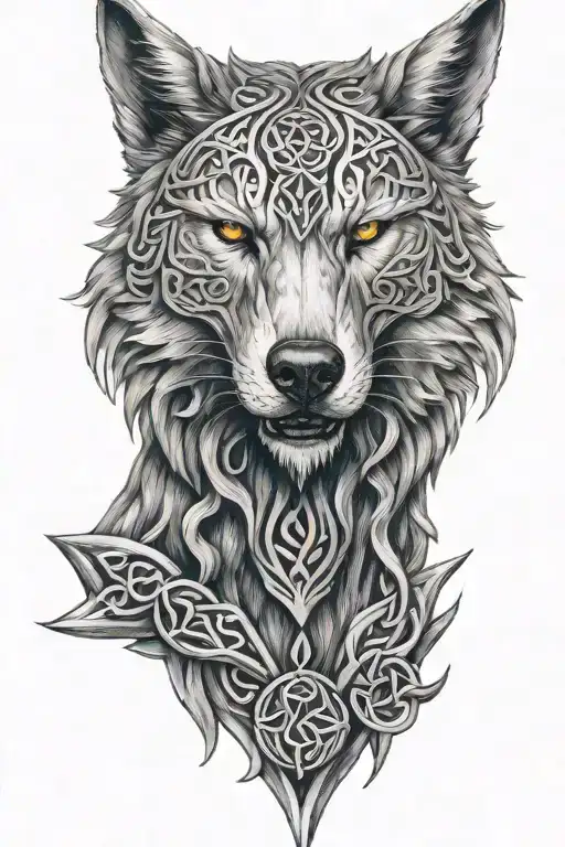 armored celtic wolf head tattoo design idea