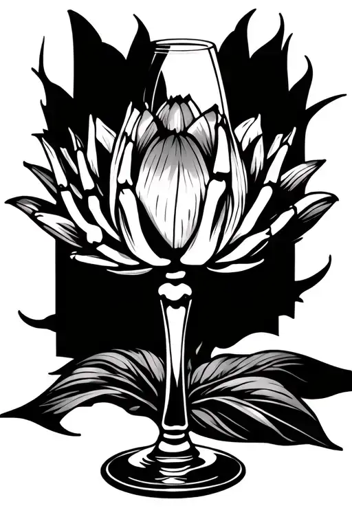 lotus flower and wine glass skeleton fingers tattoo design idea