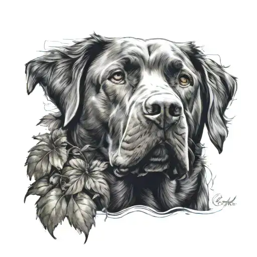 Labradors head on the body of bacchus god tattoo design idea