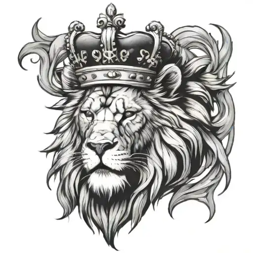 vicious lion wearing a crown tattoo design idea