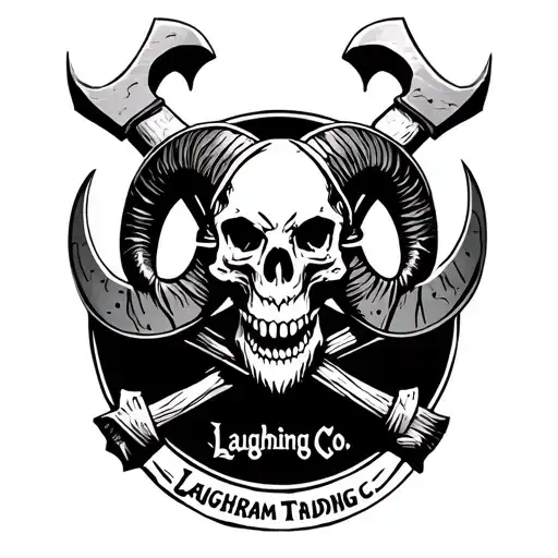 "Laughing Ram Trading Co" Jolly Roger, replace skull with ram skull, crossed viking axes. tattoo design idea