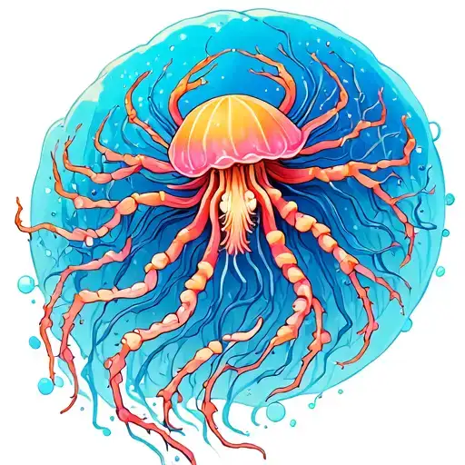 jelly fish with accents of japanese spider lily intertwined tattoo design idea