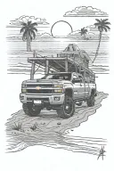 lifted chevy sliverado 2500 hd on the beach sunset tattoo design idea