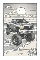 lifted chevy sliverado 2500 hd on the beach sunset tattoo design idea