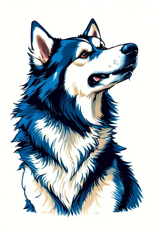 blue and white furry were husky howling tattoo design idea