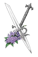 sword and lilacs intertwined tattoo design idea
