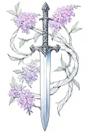sword and lilacs intertwined tattoo design idea