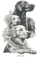 Labrador retriever looking down on a smaller labador retriever from the heavens only 2 dogs and say Rest in peace Marty  tattoo design idea