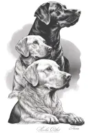 Labrador retriever looking down on a smaller labador retriever from the heavens only 2 dogs and say Rest in peace Marty  tattoo design idea